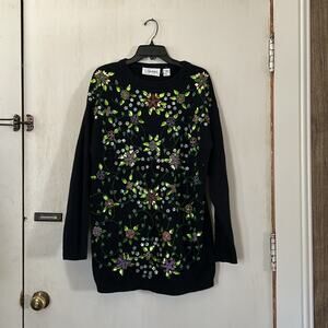 Cedars Womens Vintage 80s Sweater Size M Colorful Beaded LambWool Blend Holiday